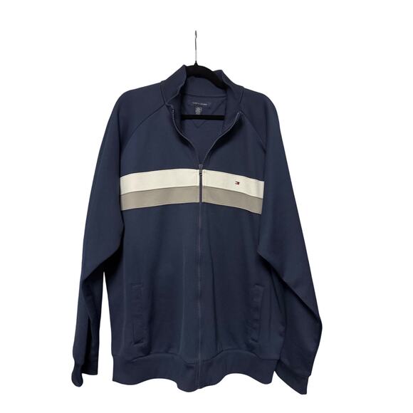 Tommy Hilfiger XXL Full Zip Track Jacket Navy White Stripe Retro Y2K Sporty - Picture 1 of 6